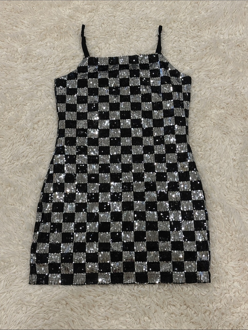 Noisy May Black & Silver Sequin Checker Mini Dress